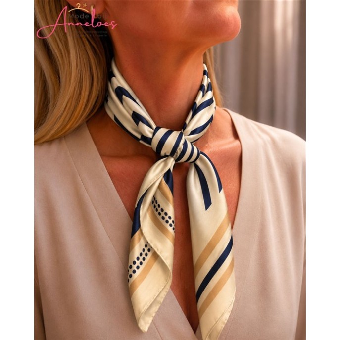 Dames sjaal korte hals sjaaltjes 536 streep blauw beige 